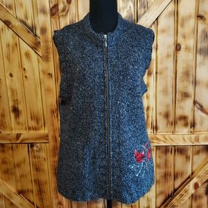 Woolrich women's black Heather cardinal embroidered full zip sweater Vest Size M